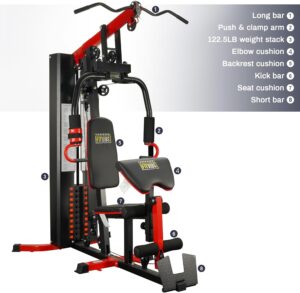 Fitvids Home Gym Equipment, Multifunctional Full Body Workout Weight Machine Station with Weight Stack, All in One Exercise Equipment with Pulley System & Seated Rowing for Home Gym Strength Training 122LBS Black