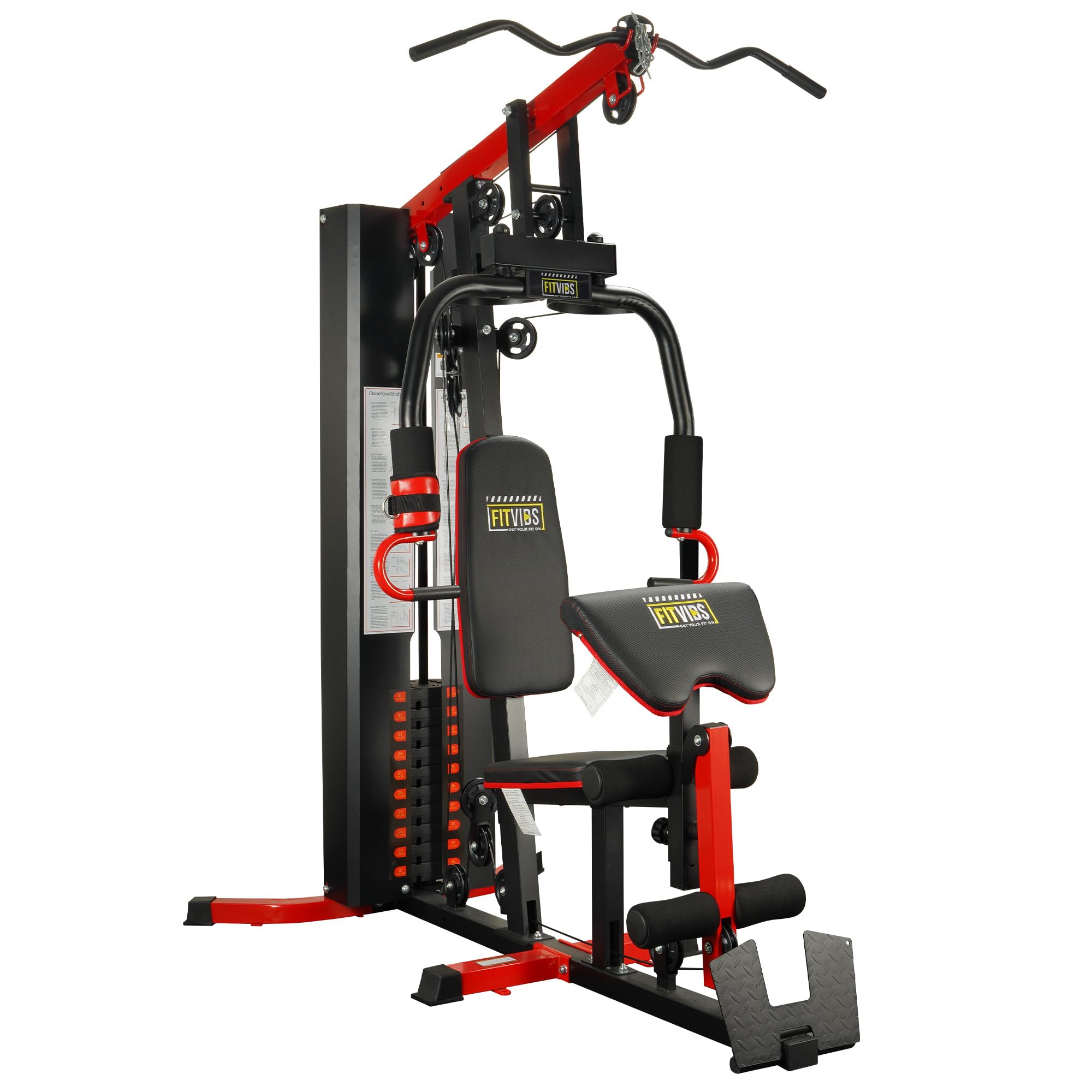 Fitvids Home Gym Equipment, Multifunctional Full Body Workout Weight Machine Station with Weight Stack, All in One Exercise Equipment with Pulley System & Seated Rowing for Home Gym Strength Training 122LBS Black