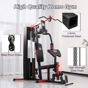 Fitvids Home Gym Equipment, Multifunctional Full Body Workout Weight Machine Station with Weight Stack, All in One Exercise Equipment with Pulley System & Seated Rowing for Home Gym Strength Training 122LBS Black