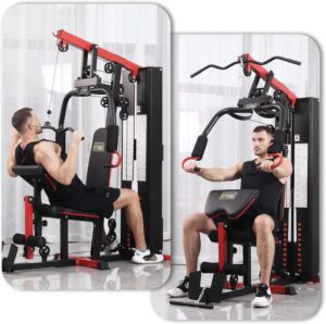 Fitvids Home Gym Equipment, Multifunctional Full Body Workout Weight Machine Station with Weight Stack, All in One Exercise Equipment with Pulley System & Seated Rowing for Home Gym Strength Training 122LBS Black