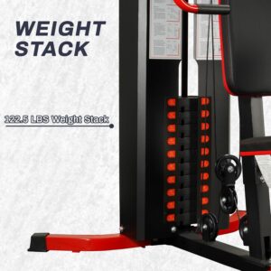 Fitvids Home Gym Equipment, Multifunctional Full Body Workout Weight Machine Station with Weight Stack, All in One Exercise Equipment with Pulley System & Seated Rowing for Home Gym Strength Training 122LBS Black