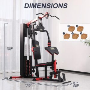 Fitvids Home Gym Equipment, Multifunctional Full Body Workout Weight Machine Station with Weight Stack, All in One Exercise Equipment with Pulley System & Seated Rowing for Home Gym Strength Training 122LBS Black